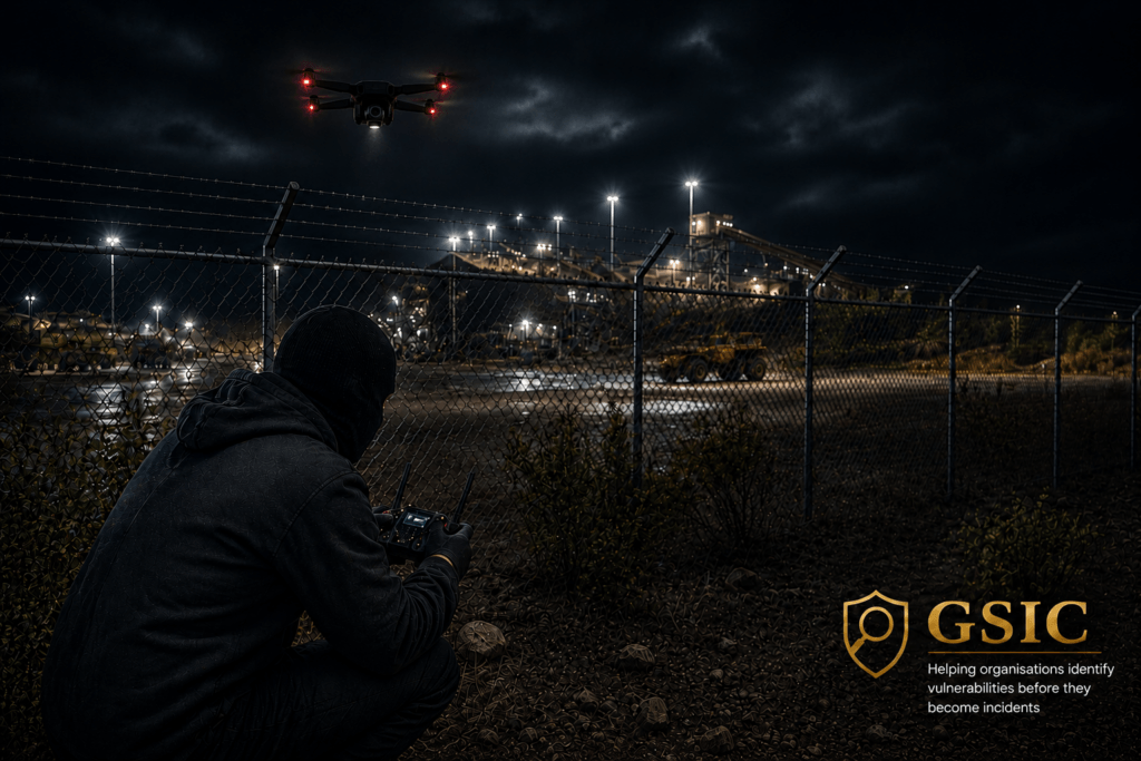 Hostile reconnaissance using drones over an Australian mine site