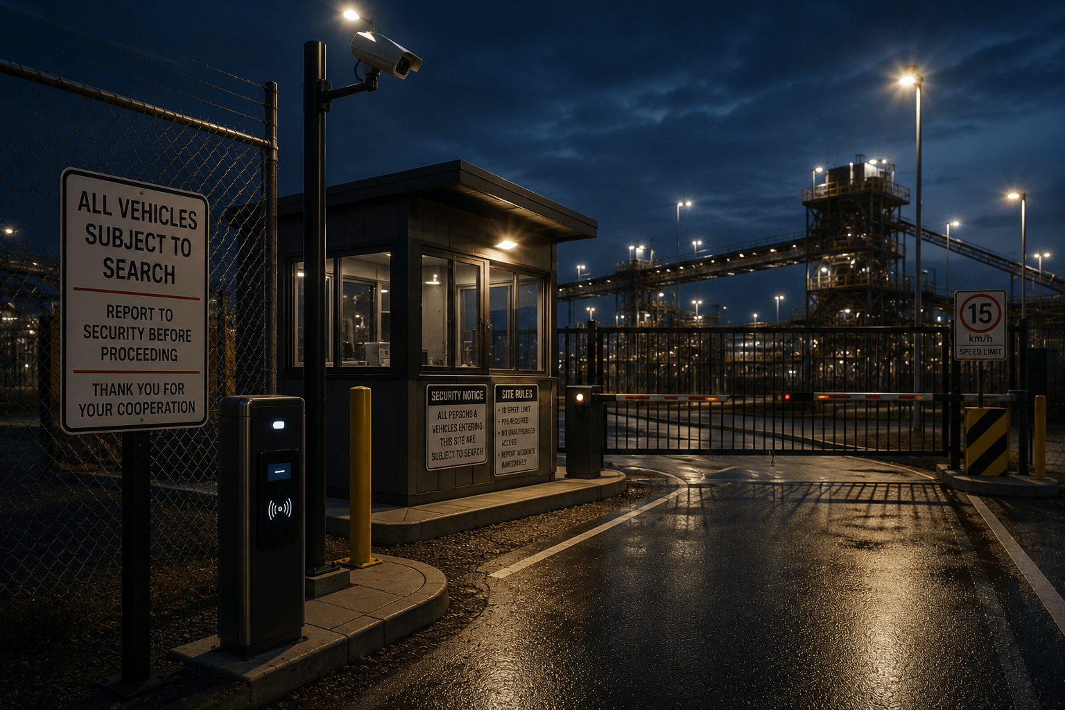 Mine entrance, access control and perimeter security forming part of an independent security risk assessment.