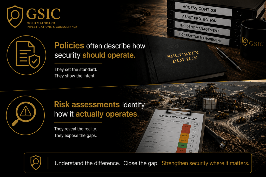 Security policies and operational risk assessment in mining