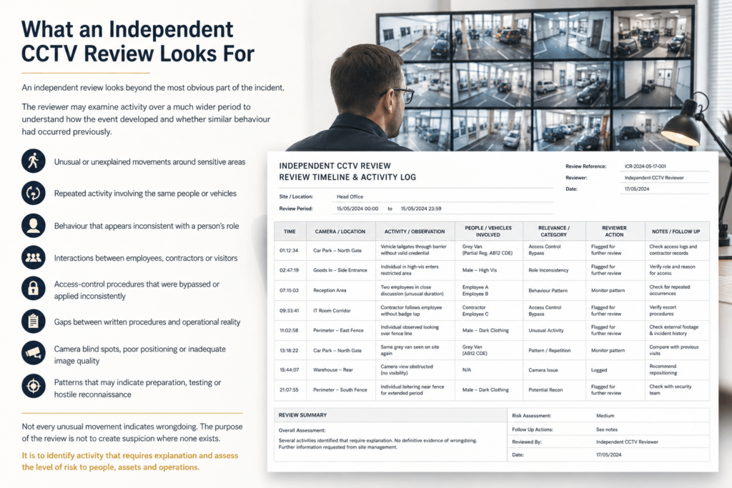 Independent CCTV review considering camera placement, site operations and wider security risks